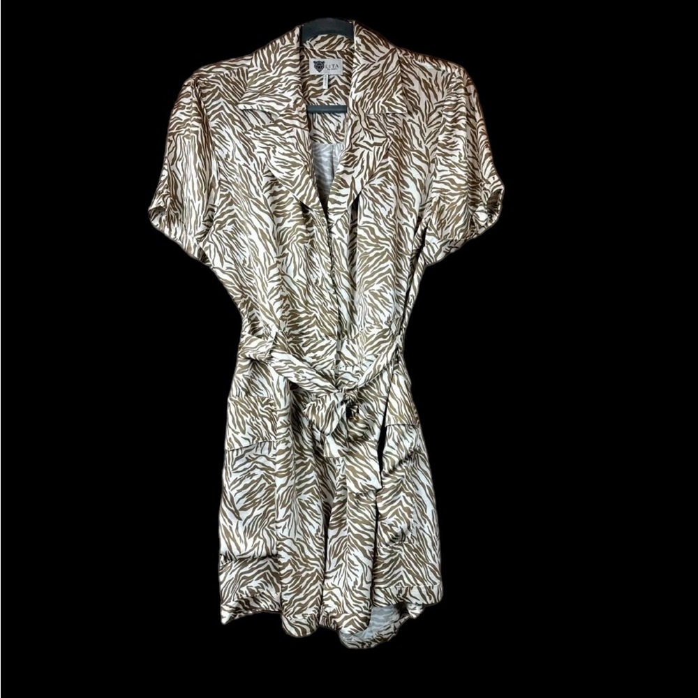 Lita by Ciara Viscose Romper in neutral tiger animal print, pockets.  $348
